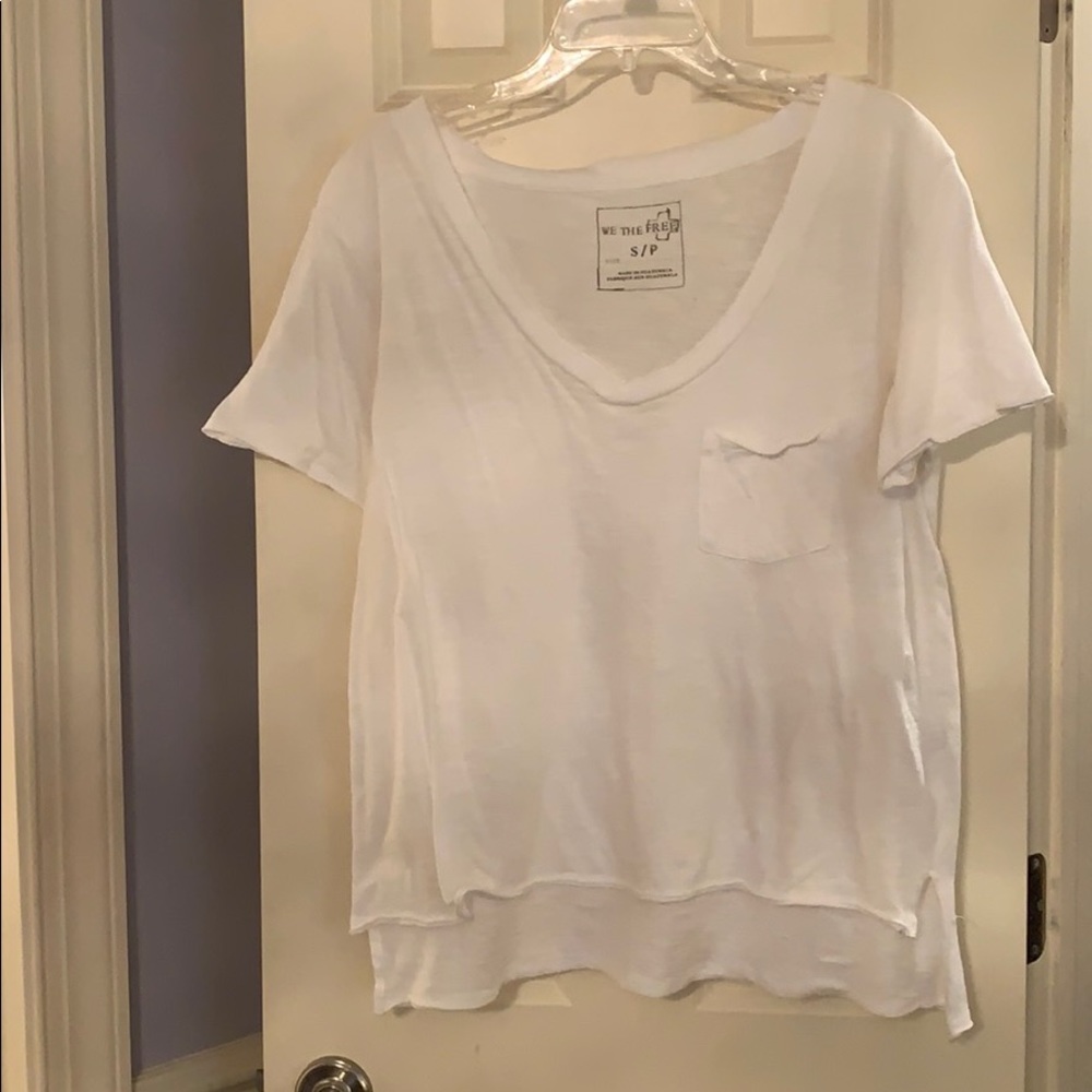 white v-neck free people tee